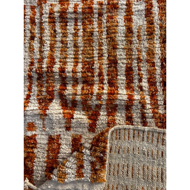 Berber Tribes of Morocco Ivory and Orange Striped Rug For Sale - Image 4 of 9