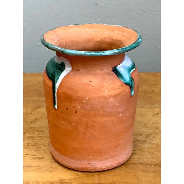 Vintage Drip Glaze Terracotta Vase For Sale - Image 4 of 12