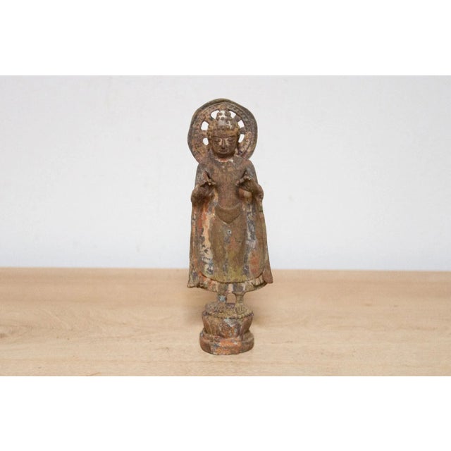 Asian Antique Patinated Metal Buddha Figure For Sale - Image 3 of 7