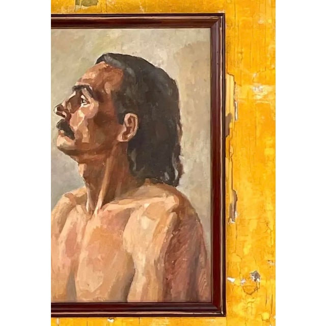 Vintage Boho Signed Original Oil Portrait on Board For Sale - Image 9 of 12