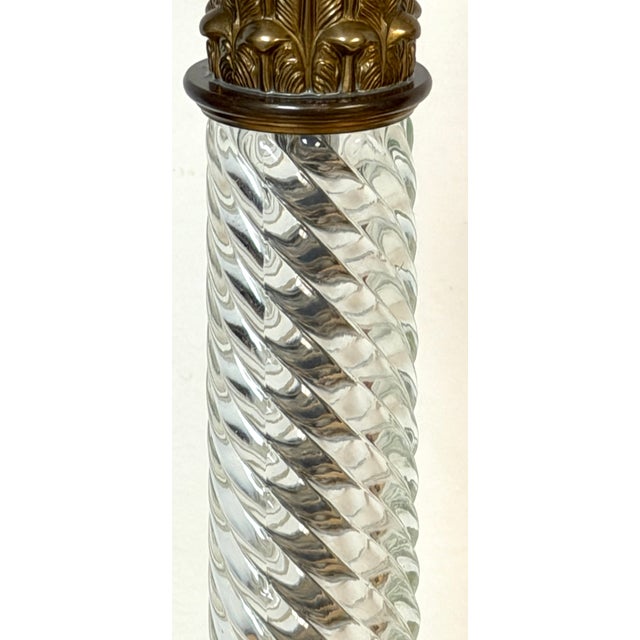 Early 20th Century Baccarat Attributed Gilt Bronze and Spiral Crystal Corinthian Column Lamps - a Pair For Sale - Image 4 of 13