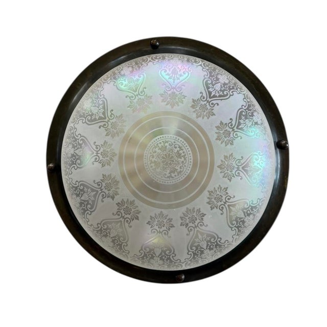 Early 20th Century Early 20th Century Rare Art Nouveau Signed Acid Etched and Iridized Flushmount Ceiling Fixture For Sale - Image 5 of 6