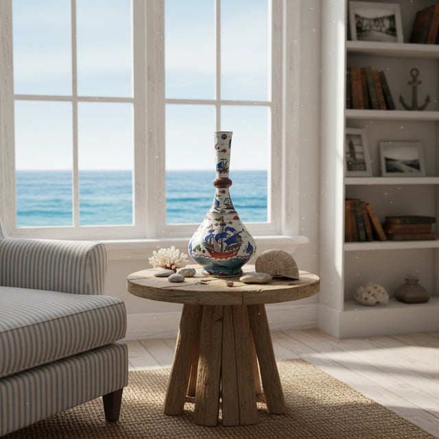 2020s Handmade Ceramic “Galleon” Vase (45cm) – Ottoman Ships & Waves – Symbol of Journey & Abundance For Sale - Image 5 of 8