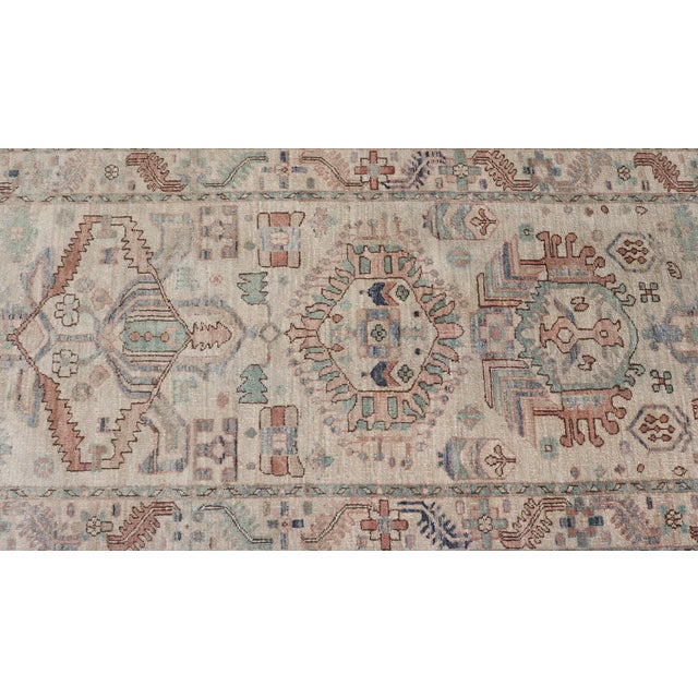 Early 21st Century Afghanistan Heriz-Serapi Runner With Ivory Field and Soft Green Accents For Sale - Image 5 of 13