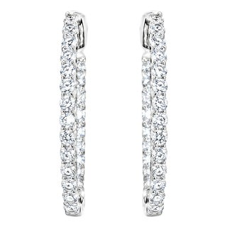 Late 20th Century 14K White Gold Estate Diamond Inside Outside Hoop Earrings, Pair For Sale
