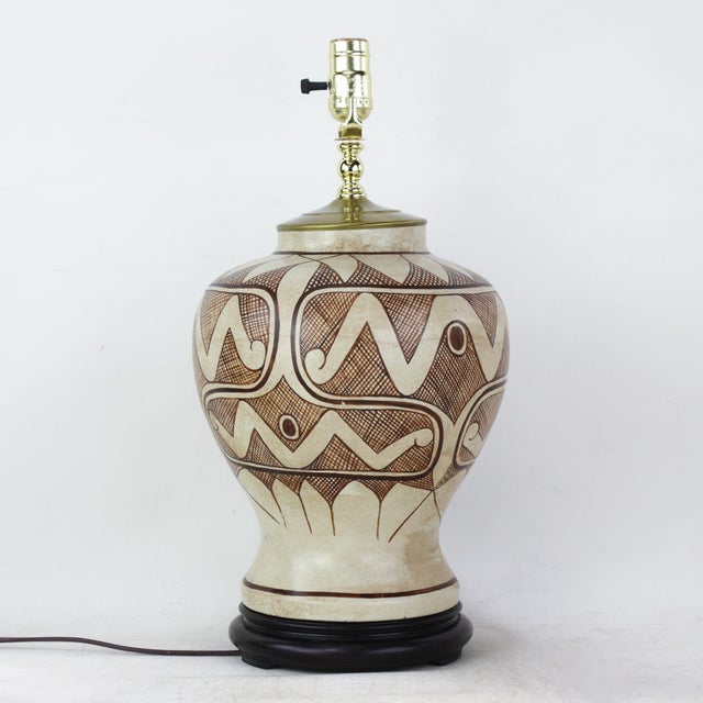 Vintage Tribal Pattern Ceramic Ginger Jar Table Lamps - a Pair For Sale - Image 11 of 13