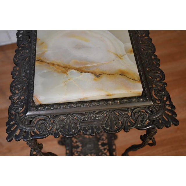 1900s Antique Victorian White Metal & Onyx Inset Two Tier Stand / Small Table For Sale - Image 9 of 11