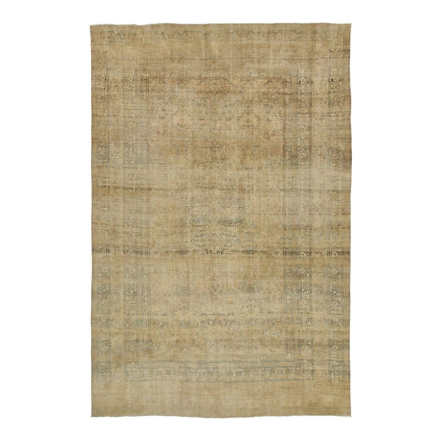 Oversized Antique Kermanshah Rug in Gold & Beige Floral Pattern - Rug & Kilim For Sale