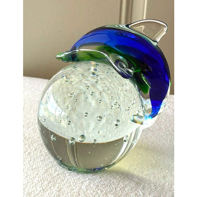 Classic Artisan Heavy Bubble Glass Dolphin Paperweight For Sale - Image 6 of 11
