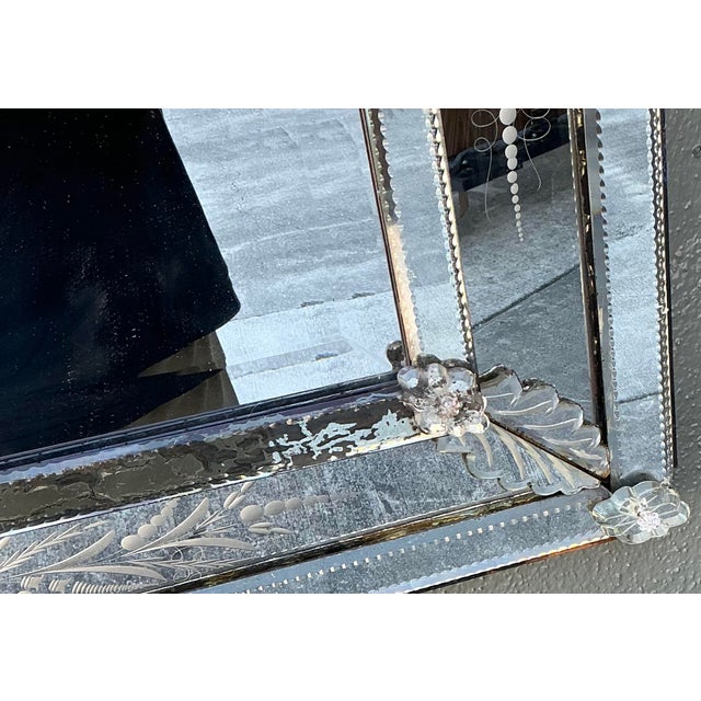 Glass Vintage Venetian Etched Glass Mirror For Sale - Image 7 of 12