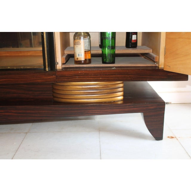 1930's Attrib. Jules Leleu French Art Deco Macassar Ebony 3 Part Cabinet - Bar/ Vitrine & Secretary For Sale - Image 9 of 13