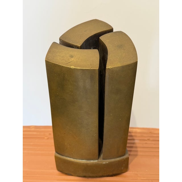 Modernist Bronze Sculpture on Bronze Base, Brazil 1980s For Sale - Image 10 of 14