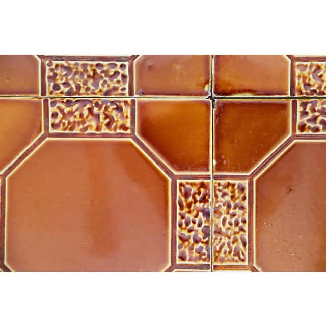1910s Set of Four Large Art Deco Glazed Brown Tiles, Portuguese For Sale - Image 4 of 12