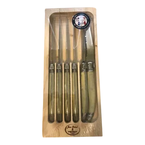 French Jean Dubost Laguiole Cream Marble Color Steak Knives- Set of 6