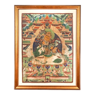 19th Century Tibetan Thangka of the Guardian of the North and God of Wealth For Sale