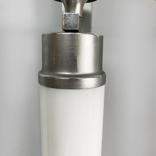 Italian Art Deco Cylindrical Wall Lamps in Opaline Glass and Metal, 1930s, Set of 2 For Sale - Image 14 of 17