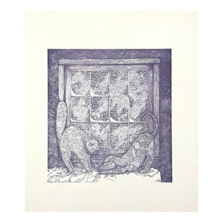 Mayling Mack Holm Lullaby Fantasy Print Patch Work Cat & Dog 1975 For Sale