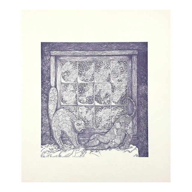 Mayling Mack Holm Lullaby Fantasy Print Patch Work Cat & Dog 1975 For Sale