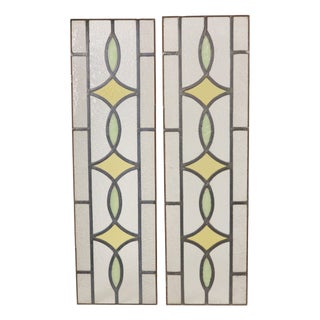 Art Deco Geometric Stained Glass Window, Set of 2 For Sale