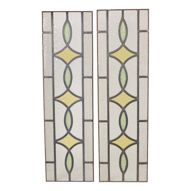 Art Deco Geometric Stained Glass Window, Set of 2 For Sale
