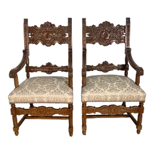Pair of Baroque Revival Walnut Chairs, Circa 1920