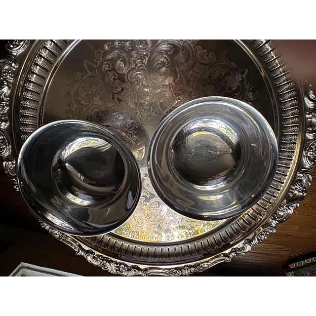 Metal Vintage Silver Plate Bowls by Oneida Silversmiths and WeberWilcox IS - Pair For Sale - Image 7 of 13