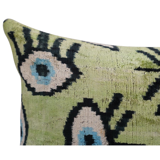 Contemporary Luxury Green Handmade Silk Evil Eye Throw Pillow With Down Insert For Sale - Image 11 of 12