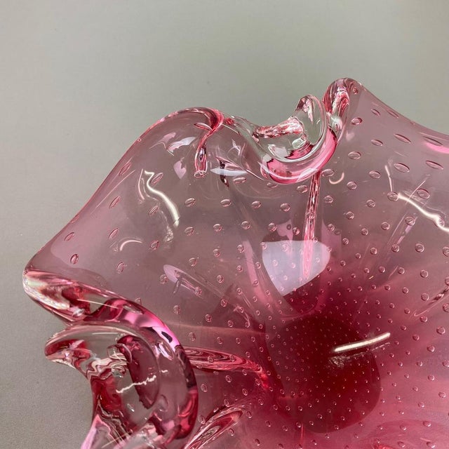 Large Pink Shell Bubble Murano Glass Bowl, Italy, 1970s For Sale - Image 9 of 18