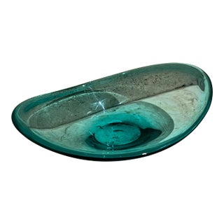 1960s Italian Art Glass Murano Blue Green Bowl Attributed to Holmegaard MCM For Sale