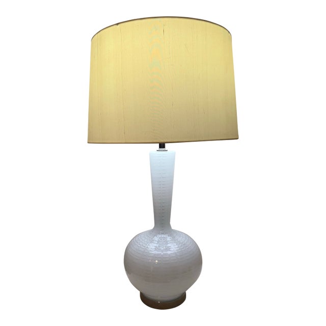 Large Mid-Century Style White Opaline Glass Table Lamp - 32" For Sale