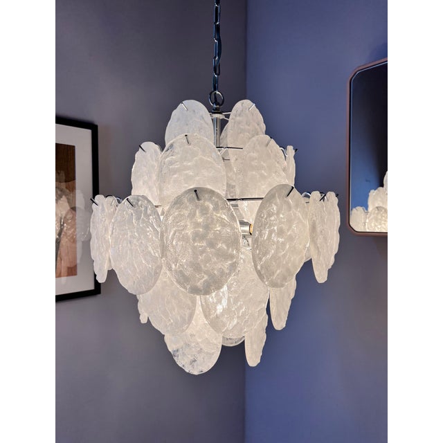 Silver White and Silver Chandelier with Acrylic Glass Panels For Sale - Image 8 of 11