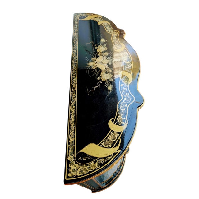 Wood Vintage Victorian Credenza Marquetry Display Cabinet Carved and Painted by Hand For Sale - Image 7 of 14