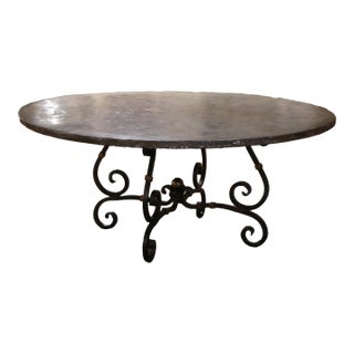 Vintage French Louis XV Style Wrought Iron Dining Table With Faux Stone Top For Sale