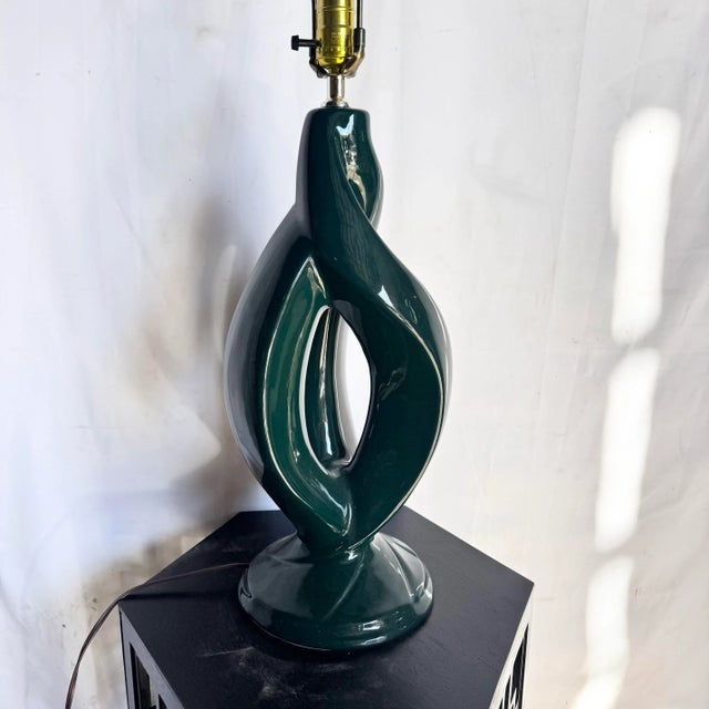 Ceramic Postmodern Sculpted Dark Green Ceramic Table Lamp For Sale - Image 7 of 8