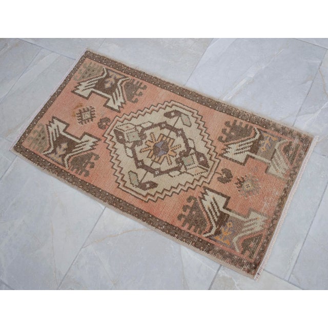 1970s Hand Made Oushak Rug Mat Distressed Small Rug Kitchen Mat - 1'8" X 3' For Sale - Image 5 of 7