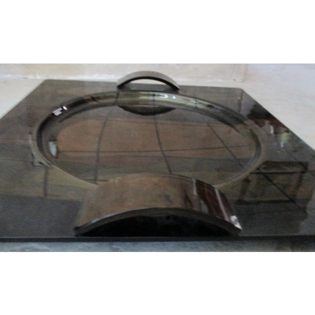 Contemporary Vintage Artist Signed Studio Art Glass Gray, Green & Tan Square Platter For Sale - Image 3 of 9