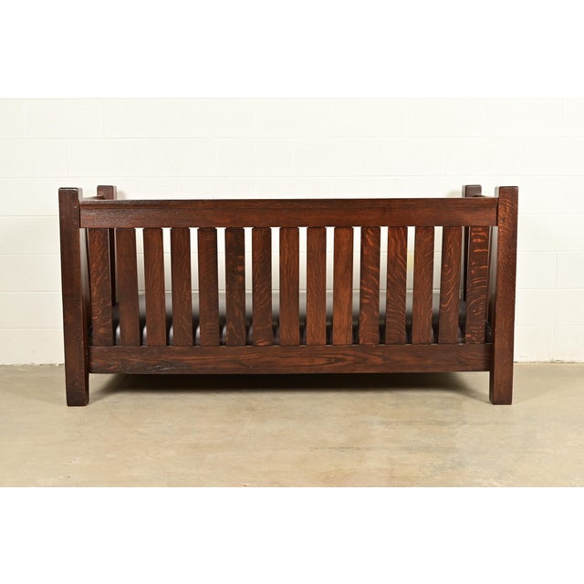 Brown L. & J. G. Stickley Antique Mission Oak Arts & Crafts Settle Sofa or Bench, Newly Refinished For Sale - Image 8 of 9