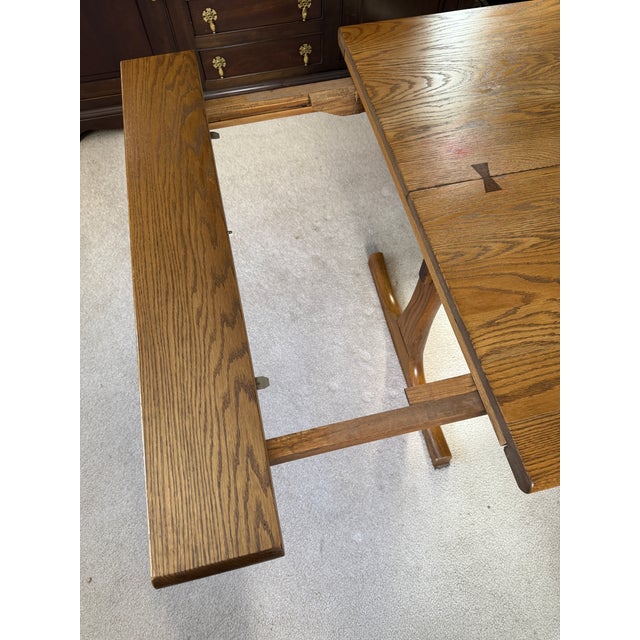 Vintage MCM Conant Ball Solid Oak Extendable Dining Table For Sale - Image 12 of 16