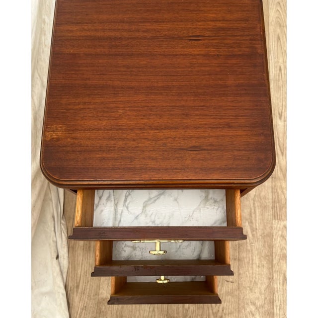 Brass 1920s Art Deco Side Table, Nightstand, Chest of Three Drawers, Walnut, Brass Pulls For Sale - Image 8 of 13