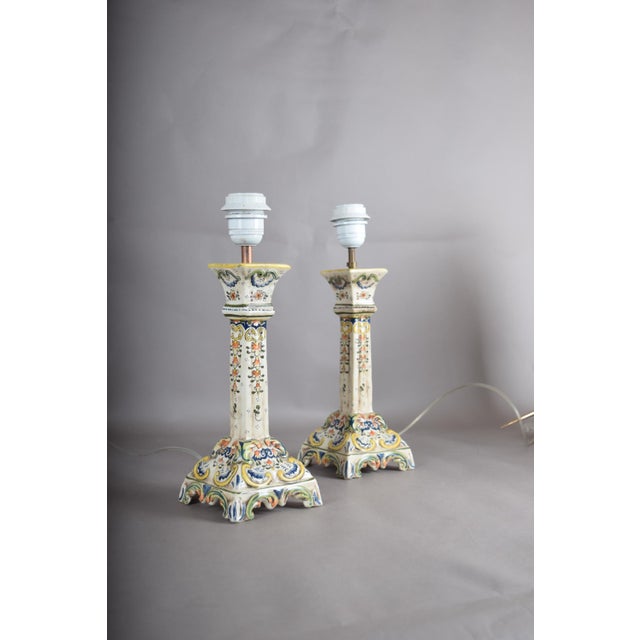 French Rouen Faience Table Lamps, 1890s, Set of 2 For Sale - Image 9 of 18