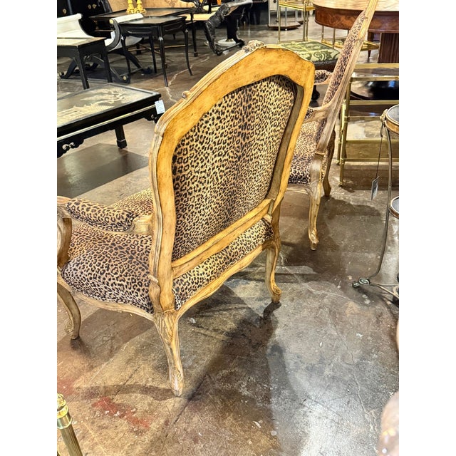Pair of French Louis XV Bergeres With Leopard Upholstery For Sale - Image 10 of 10