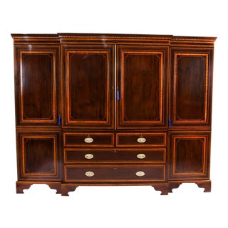 Antique 18th Century George III Flame Mahogany Breakfront Wardrobe, 1780s For Sale