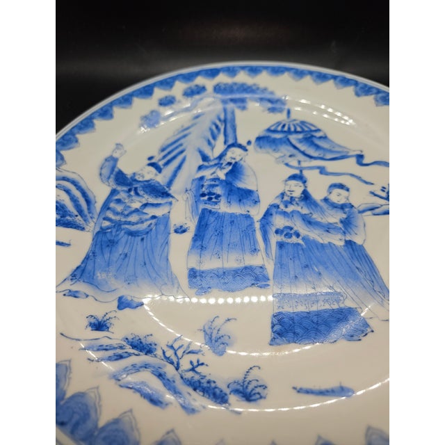 Chinese Antique Imperial Chinese Porcelain Blue White Plate Guangxu Mark Period 19th Immortal For Sale - Image 3 of 5