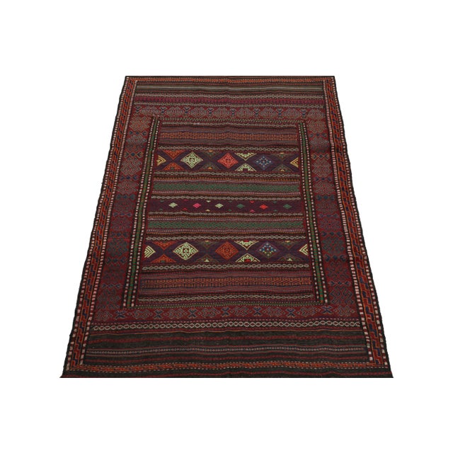 Tribal 1950s Vintage Baluch Tribal Kilim in Red With Geometric Patterns, From Rug & Kilim For Sale - Image 3 of 8
