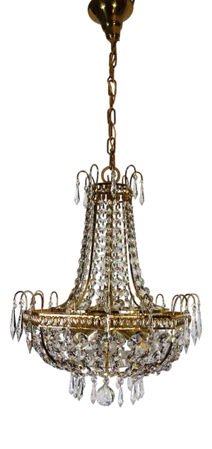 Antique Brass Lead Crystal Chandelier from Palwa, 1960s