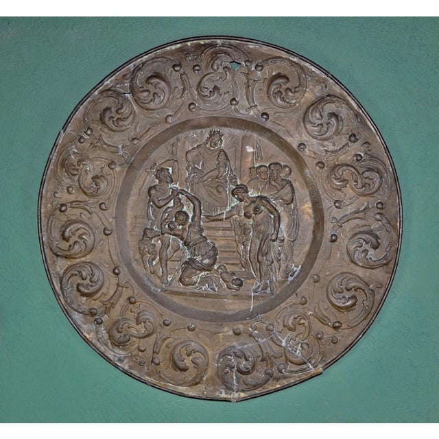 Antique French Embossed Brass Platter, in Worn conditions. Designed before 1890