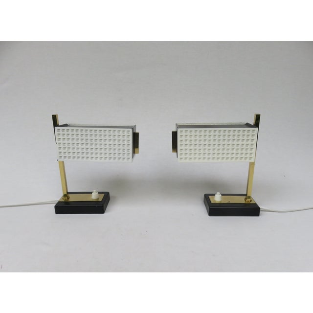 Small Mid-Century Brass, Black & White Bedside Table Lamps, 1950s, Set of 2 For Sale - Image 11 of 18