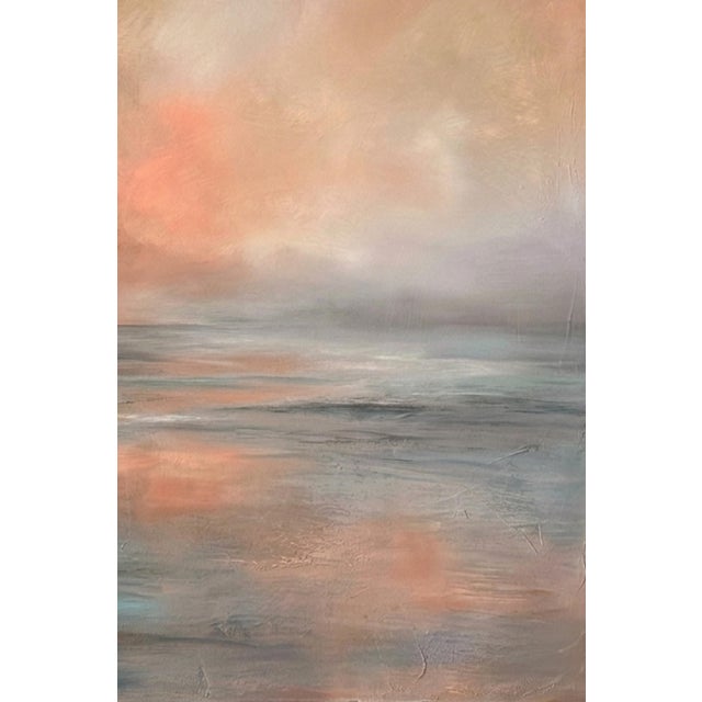 Blue Abstract Coastal Sunset Seascape Wall Art, Ocean Horizon Landscape Print, Pastel Beach Art, 24″ × 36″ For Sale - Image 8 of 9