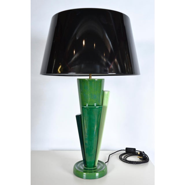 Large Postmodern Green Ceramic Table Lamp attributed to Francois Chatain, 1980s For Sale - Image 18 of 18