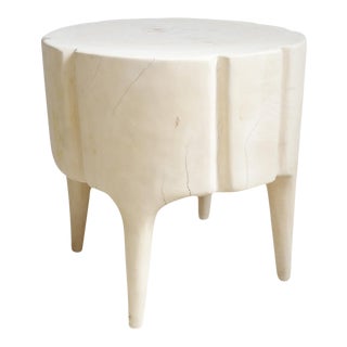 Cream Scallop Stump Stool For Sale